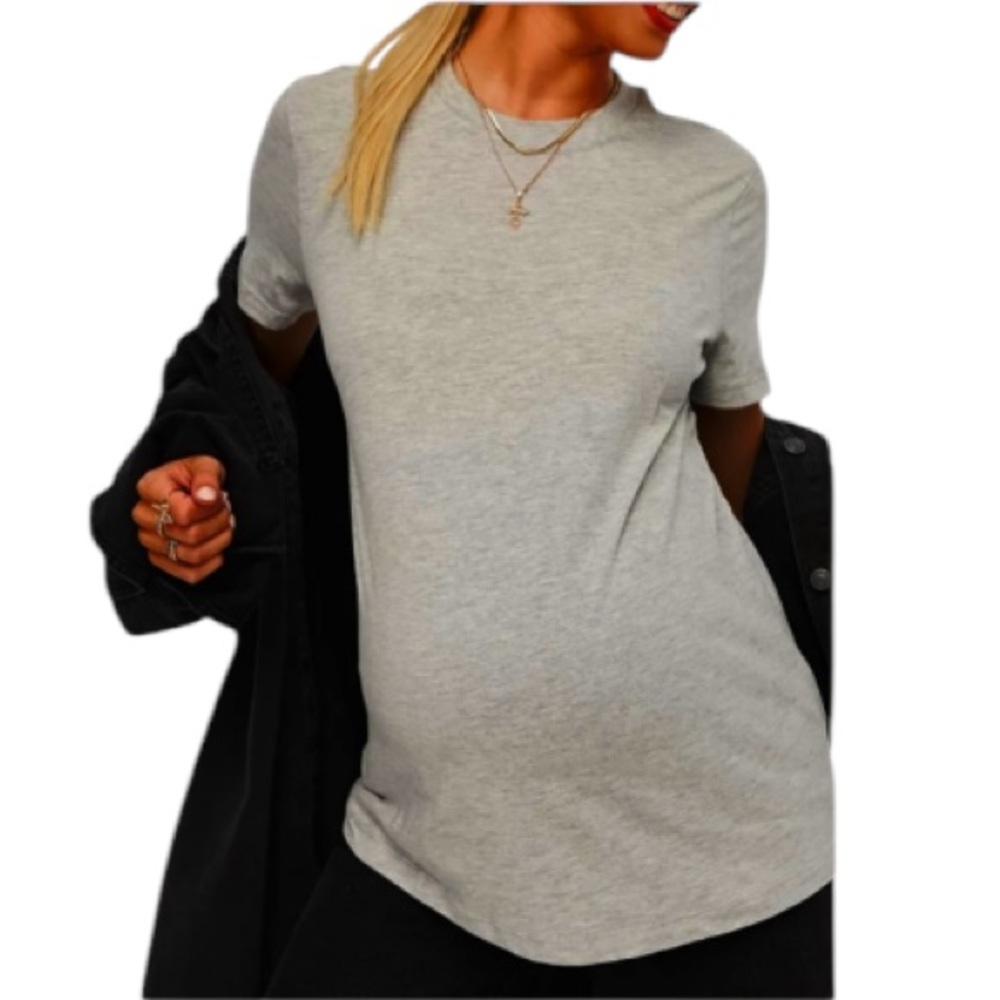 Emma’s Expressions Maternity gray crewneck short sleeve ruched tee medium